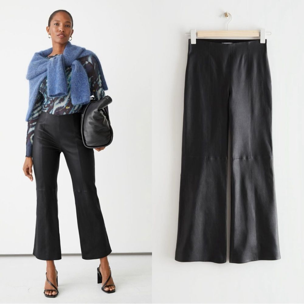 & Other Stories Flared Cropped Leather Trousers